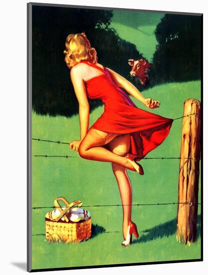 On De-Fence Pin-Up 1940S-Gil Elvgren-Mounted Art Print