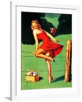 On De-Fence Pin-Up 1940S-Gil Elvgren-Framed Art Print