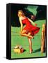 On De-Fence Pin-Up 1940S-Gil Elvgren-Framed Stretched Canvas