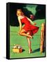 On De-Fence Pin-Up 1940S-Gil Elvgren-Framed Stretched Canvas