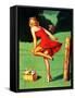 On De-Fence Pin-Up 1940S-Gil Elvgren-Framed Stretched Canvas