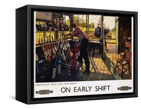 On Early Shift Railroad Advertisement Poster-Terence Tenison Cuneo-Framed Stretched Canvas