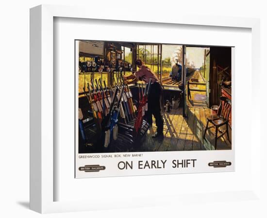 On Early Shift Railroad Advertisement Poster-Terence Tenison Cuneo-Framed Giclee Print