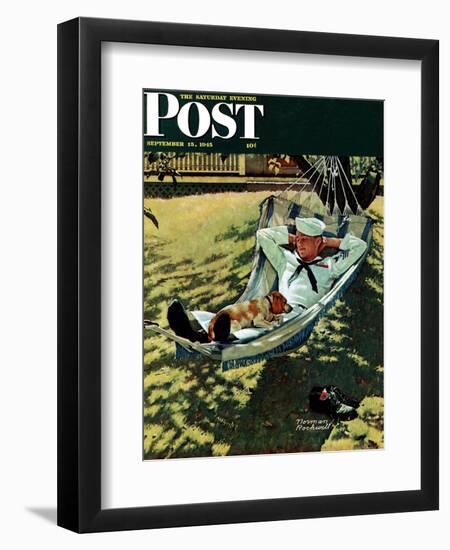 "On Leave" Saturday Evening Post Cover, September 15,1945-Norman Rockwell-Framed Giclee Print