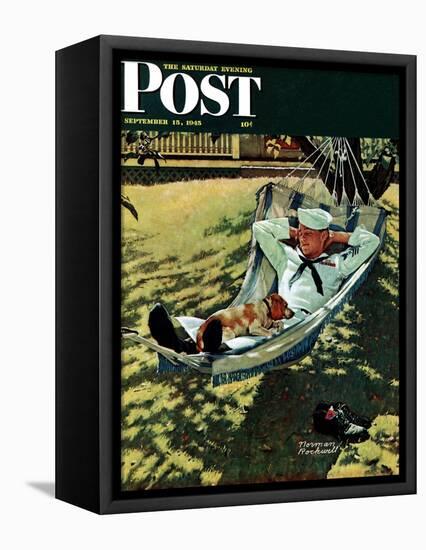 "On Leave" Saturday Evening Post Cover, September 15,1945-Norman Rockwell-Framed Stretched Canvas