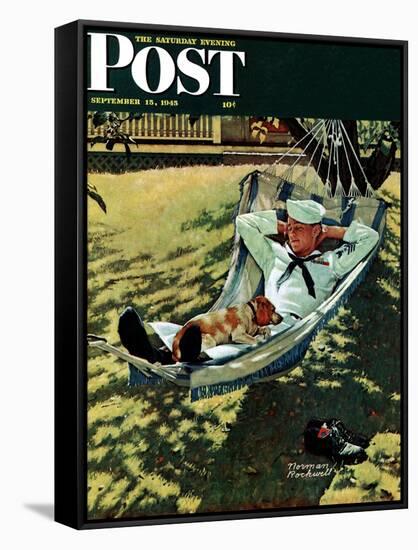 "On Leave" Saturday Evening Post Cover, September 15,1945-Norman Rockwell-Framed Stretched Canvas