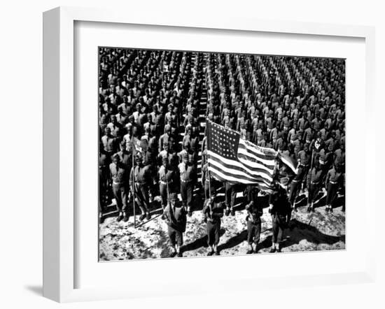 On Parade, the 41st Engineers at Ft. Bragg, Nc in Colour Guard Ceremony C. 1941-null-Framed Photo