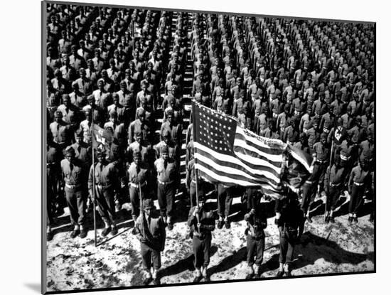 On Parade, the 41st Engineers at Ft. Bragg, Nc in Colour Guard Ceremony C. 1941-null-Mounted Photo