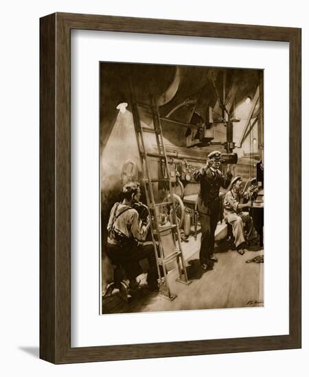 On the Alert for the Furtive Foe: Scene in a Submerged British Submarine-null-Framed Giclee Print