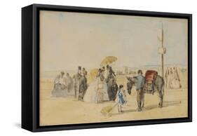 On the Beach, 1866-Eugène Boudin-Framed Stretched Canvas