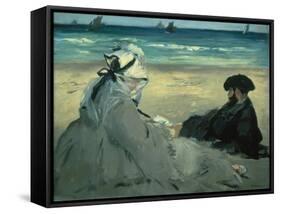 On the Beach. 1873-Edouard Manet-Framed Stretched Canvas