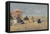 On the Beach, 1894 (Oil on Wood)-Eugene Louis Boudin-Framed Stretched Canvas