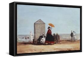 On the Beach at Trouville; Sur La Plage De Trouville, 1865-Eug?ne Boudin-Framed Stretched Canvas