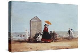 On the Beach at Trouville; Sur La Plage De Trouville, 1865-Eug?ne Boudin-Stretched Canvas