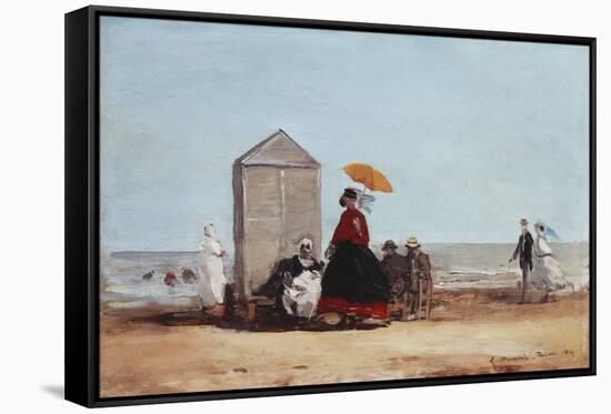 On the Beach at Trouville; Sur La Plage De Trouville, 1865-Eug?ne Boudin-Framed Stretched Canvas