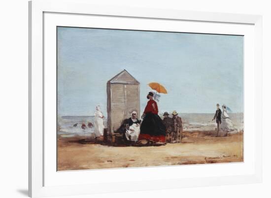 On the Beach at Trouville; Sur La Plage De Trouville, 1865-Eug?ne Boudin-Framed Giclee Print