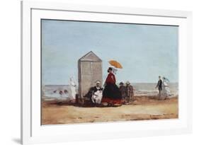 On the Beach at Trouville; Sur La Plage De Trouville, 1865-Eug?ne Boudin-Framed Giclee Print