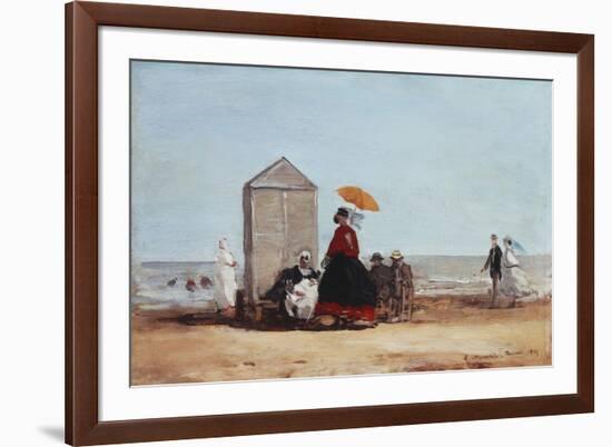 On the Beach at Trouville; Sur La Plage De Trouville, 1865-Eug?ne Boudin-Framed Giclee Print