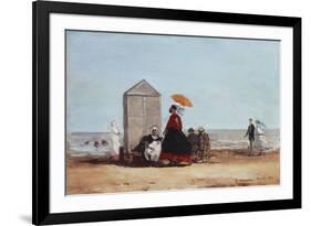 On the Beach at Trouville; Sur La Plage De Trouville, 1865-Eug?ne Boudin-Framed Giclee Print