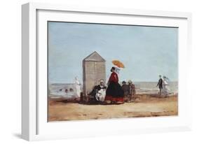 On the Beach at Trouville; Sur La Plage De Trouville, 1865-Eug?ne Boudin-Framed Giclee Print