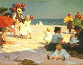 On the Beach (Potthast)-Edward Henry Potthast-Framed Textured Art