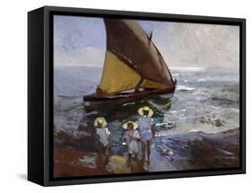 On the Beach, Valencia-Joaquín Sorolla y Bastida-Framed Stretched Canvas