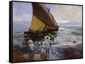 On the Beach, Valencia-Joaquín Sorolla y Bastida-Framed Stretched Canvas