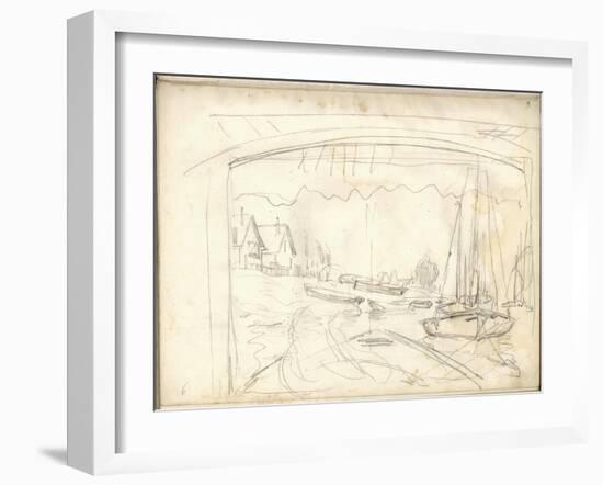 On the Boat Studio, Facing the Petit-Gennevilliers (Pencil on Paper)-Claude Monet-Framed Giclee Print