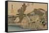 On the Bridge Two Servants Carrying a Covered Carrying Case-Utagawa Hiroshige-Framed Stretched Canvas