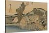 On the Bridge Two Servants Carrying a Covered Carrying Case-Utagawa Hiroshige-Stretched Canvas