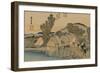 On the Bridge Two Servants Carrying a Covered Carrying Case-Utagawa Hiroshige-Framed Art Print