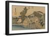 On the Bridge Two Servants Carrying a Covered Carrying Case-Utagawa Hiroshige-Framed Art Print