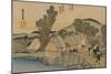 On the Bridge Two Servants Carrying a Covered Carrying Case-Utagawa Hiroshige-Mounted Art Print