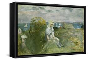 On the Cliff at Portrieux-Berthe Morisot-Framed Stretched Canvas