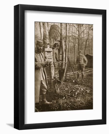 On the French Lorraine Front: a Poilu's Camp Letter-Box and Buzzard Mascots-English Photographer-Framed Premium Giclee Print