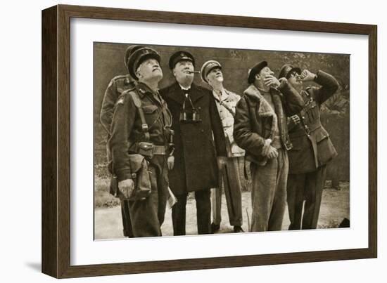On the Front: Churchill and Montgomery Observe a Dogfight, 1944-English Photographer-Framed Giclee Print