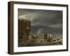 On the Ice Near a Town-Nicolaes Pietersz. Berchem-Framed Art Print