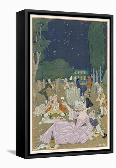 On the Lawn, Illustration for 'Fetes Galantes' by Paul Verlaine (1844-96) 1923 (Pochoir Print)-Georges Barbier-Framed Stretched Canvas