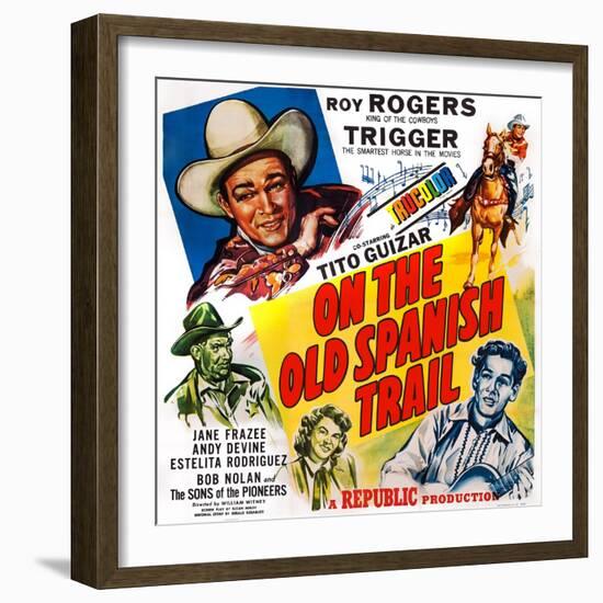 On the Old Spanish Trail, Top Left: Roy Rogers; Below: Andy Devine, 1947-null-Framed Art Print