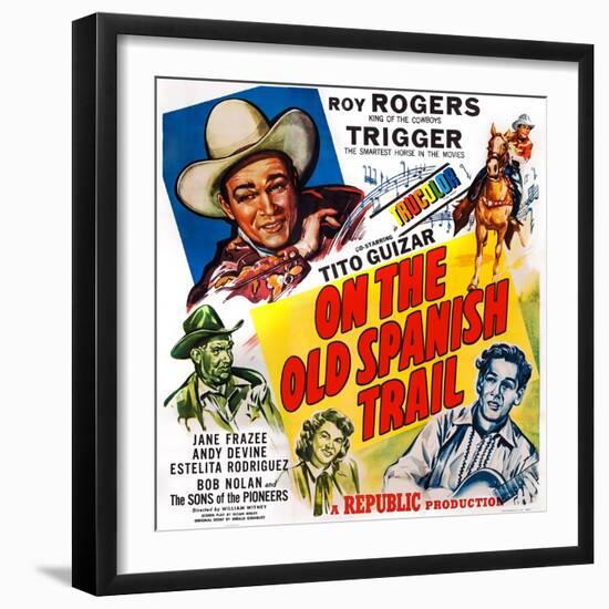 On the Old Spanish Trail, Top Left: Roy Rogers; Below: Andy Devine, 1947-null-Framed Art Print