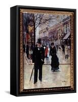 On the Parisian Boulevard Scene on the Parisian Grands Boulevards at the Belle Epoque. on the Left,-Jean Beraud-Framed Stretched Canvas