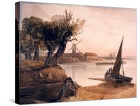 On the River Witham (W/C on Wove Paper)-Peter De Wint-Stretched Canvas