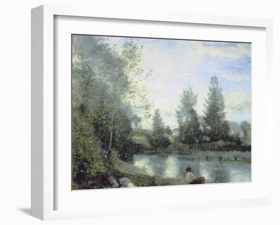 On the Riverbank-Jean-Baptiste-Camille Corot-Framed Premium Giclee Print