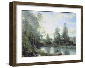 On the Riverbank-Jean-Baptiste-Camille Corot-Framed Giclee Print