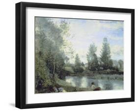 On the Riverbank-Jean-Baptiste-Camille Corot-Framed Giclee Print