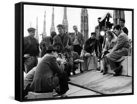 On the set of film "Rocco and his Brothers" , Luchino Visconti directs Annie Girardot and Alain Del-null-Framed Stretched Canvas