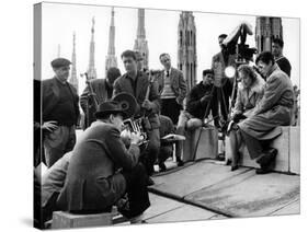 On the set of film "Rocco and his Brothers" , Luchino Visconti directs Annie Girardot and Alain Del-null-Stretched Canvas