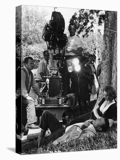 On the set of film ROCCO and SES FRERES, Luchino Visconti directs Renato Salvatori and Annie Girard-null-Stretched Canvas