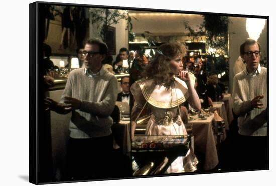 On the set, Woody Allen directs Mia Farrow. RADIO DAYS, 1987 directed by Woody Allen (photo)-null-Framed Stretched Canvas