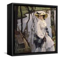 On the Shore (Young Woman Walking on a River Shore)-Leo Putz-Framed Stretched Canvas